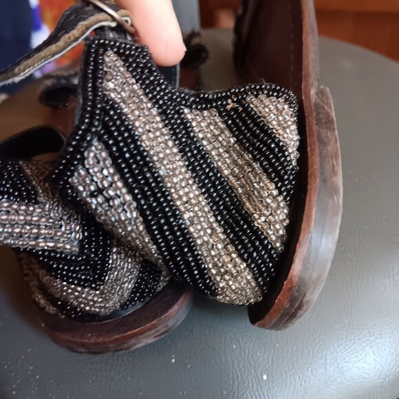 sz 6 Womens Sandals Beaded Leather Ankle Strap By Roper - Picture 4 of 9